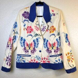 Vintage Artist Art To Wear Floral Butterfly Multi Contrast Coller Blazer Jacket